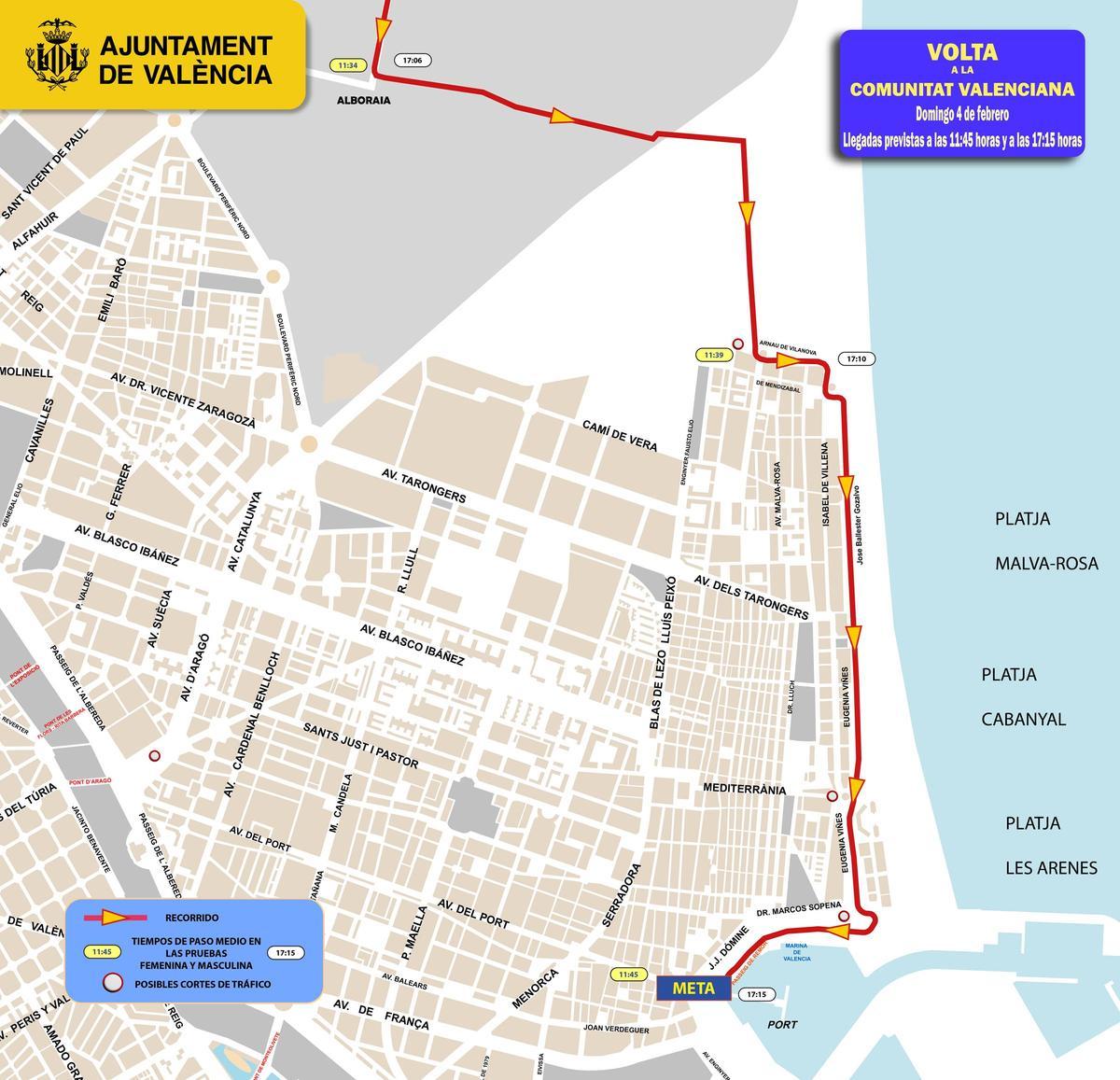 Plano de la Vuelta a la Comunitat Valenciana en su recorrido por Valencia.