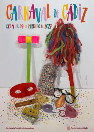 Cádiz ya tiene cartel para el carnaval 2027: un bodegón de Pepe Baena con casetes, papelillos y un plumero
