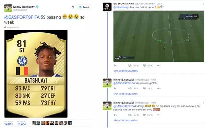 Batshuayi se indigna con el FIFA17 por su puntuación