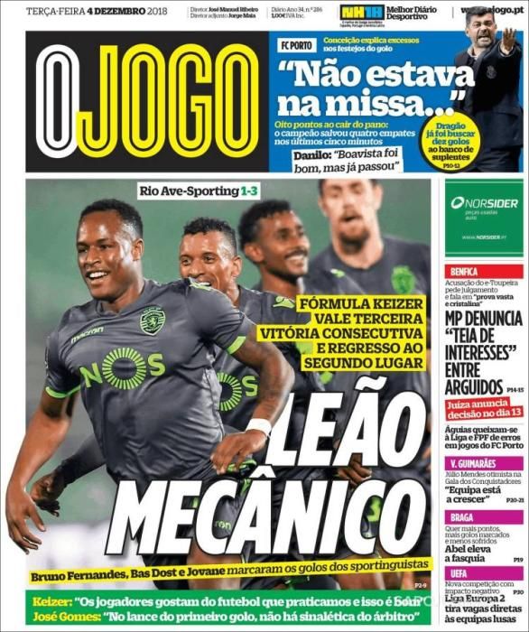 Portada O JOGO martes 4 de diciembre 2018