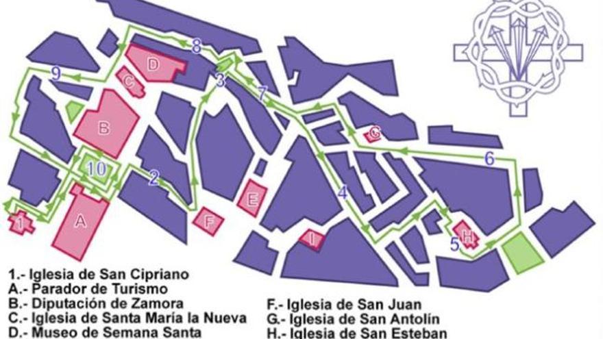 Itinerario del Yacente, que saldrá de San Cipriano y realizará el recorrido del arco de Doña Urraca.