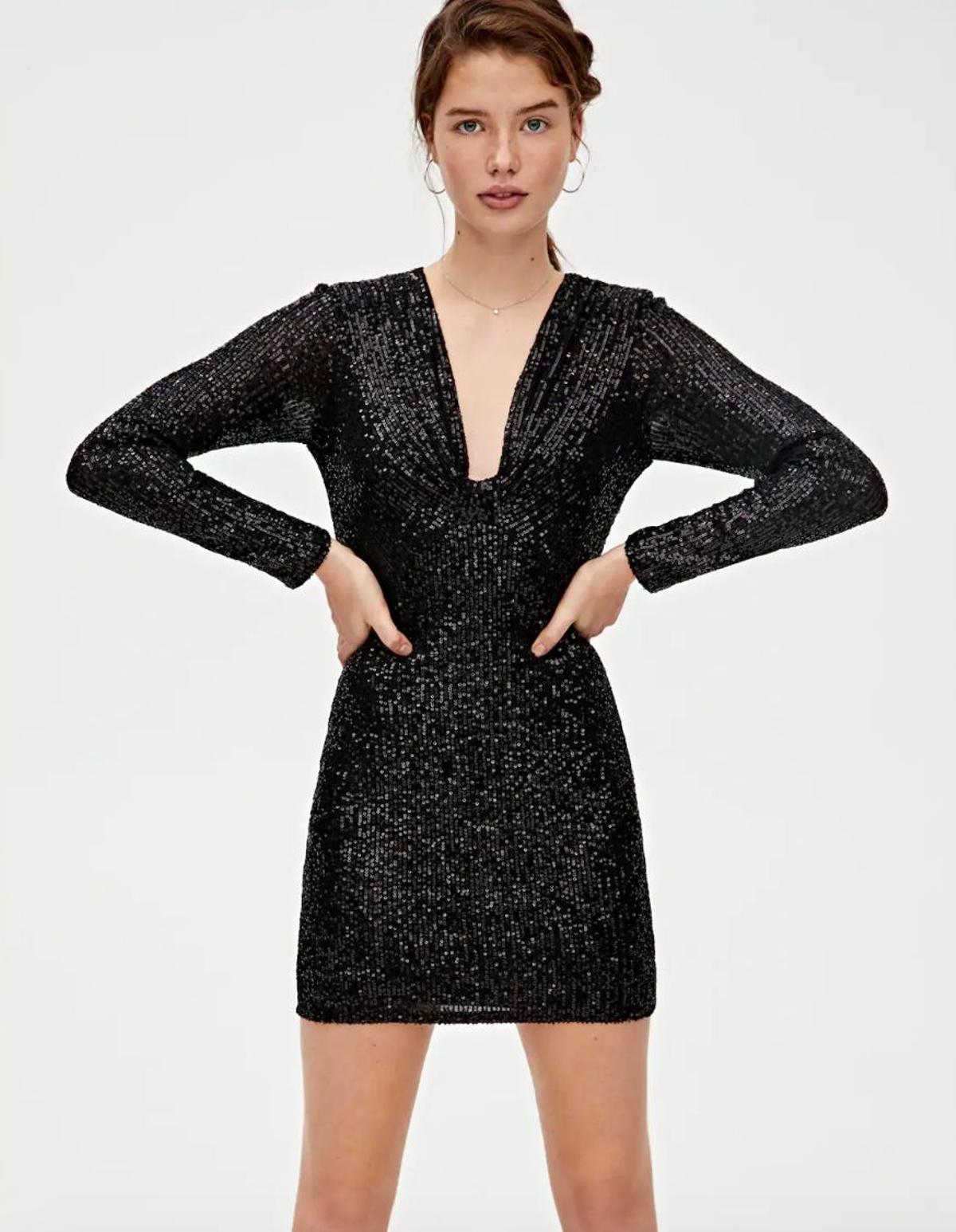 Vestido de lentejuelas negro de Pull&amp;Bear