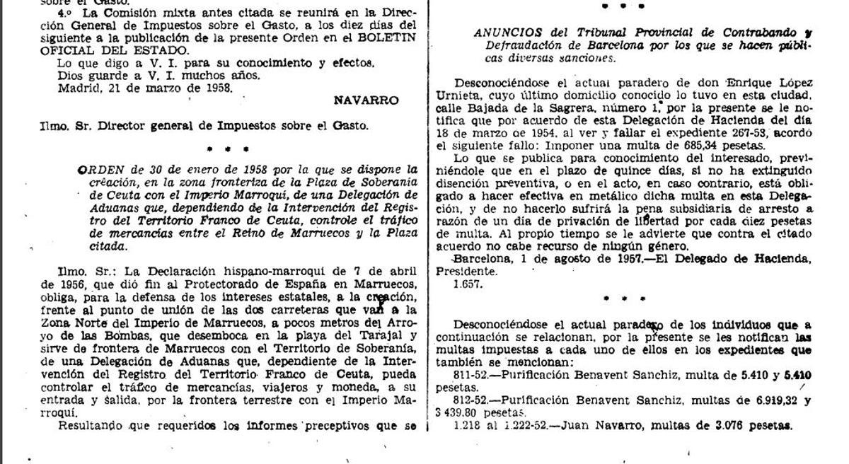 Boletín Oficial del Estado de 1958 aduana Ceuta