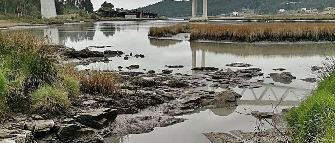 El vertido que afecta al río Ulla a su paso por Catoira.