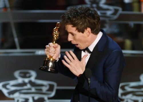 Actor Redmayne reacts after winning the Oscar for best actor for his role in "The Theory of Everything" during the 87th Academy Awards in Hollywood