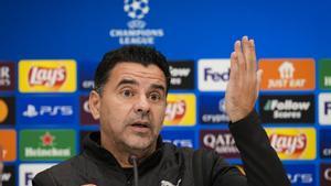 Míchel, en la rueda de prensa previa al partido de Champions contra el Arsenal.