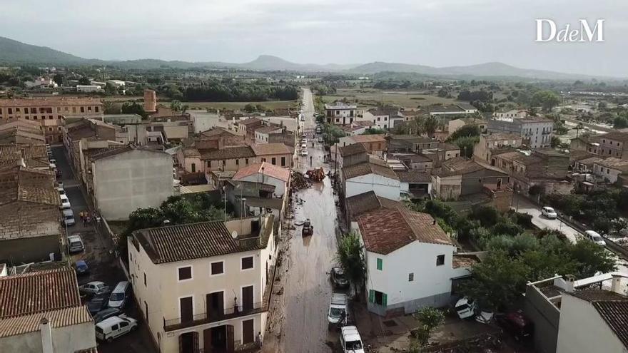 Eine Drohne filmte die Auswirkungen der Flut auf Mallorca von oben