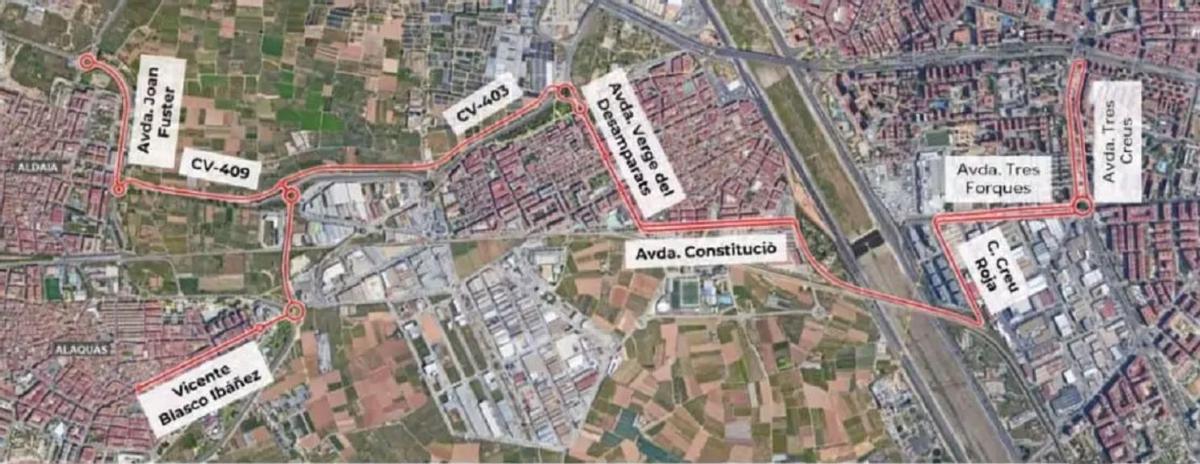 Trazado previsto al que se opone Xirivella.