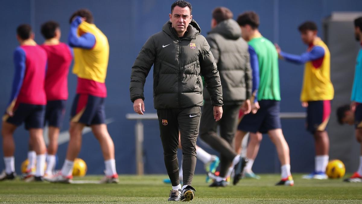 Xavi, en el entrenamiento de este sábado.