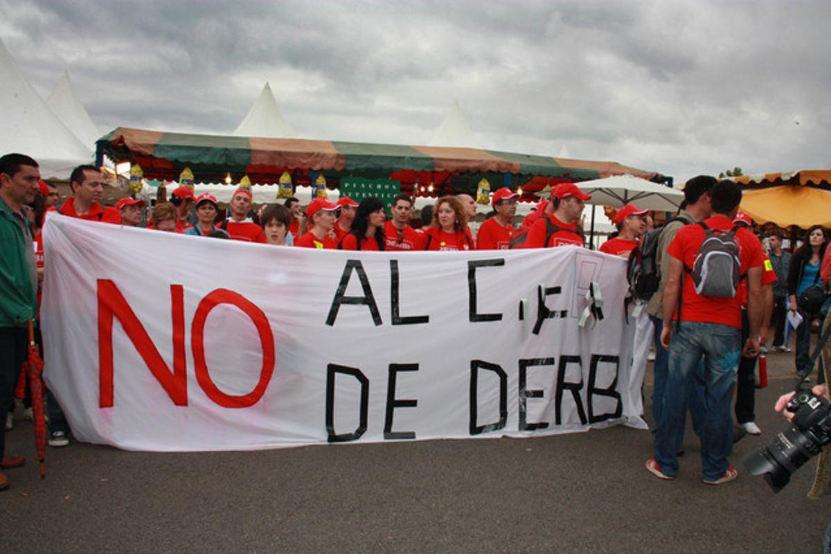 Protesta de treballadors de Derbi al circuit de Montmeló, el cap de setmana passat.