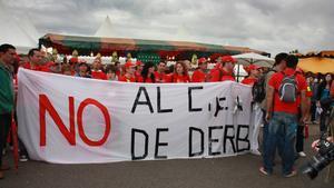 Protesta de treballadors de Derbi al circuit de Montmeló, el cap de setmana passat.