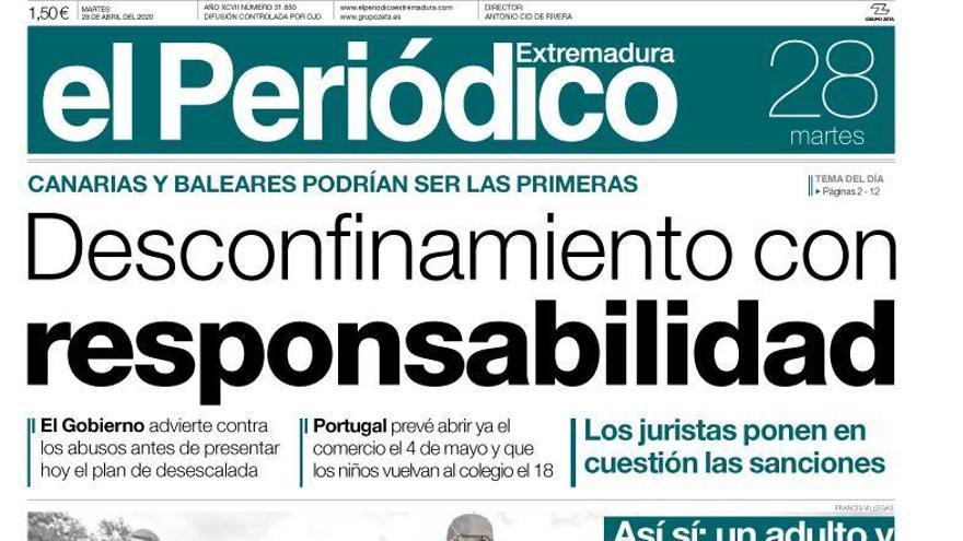 Esta es la portada de EL PERIÓDICO EXTREMADURA correspondiente al día 28 de abril del 2020