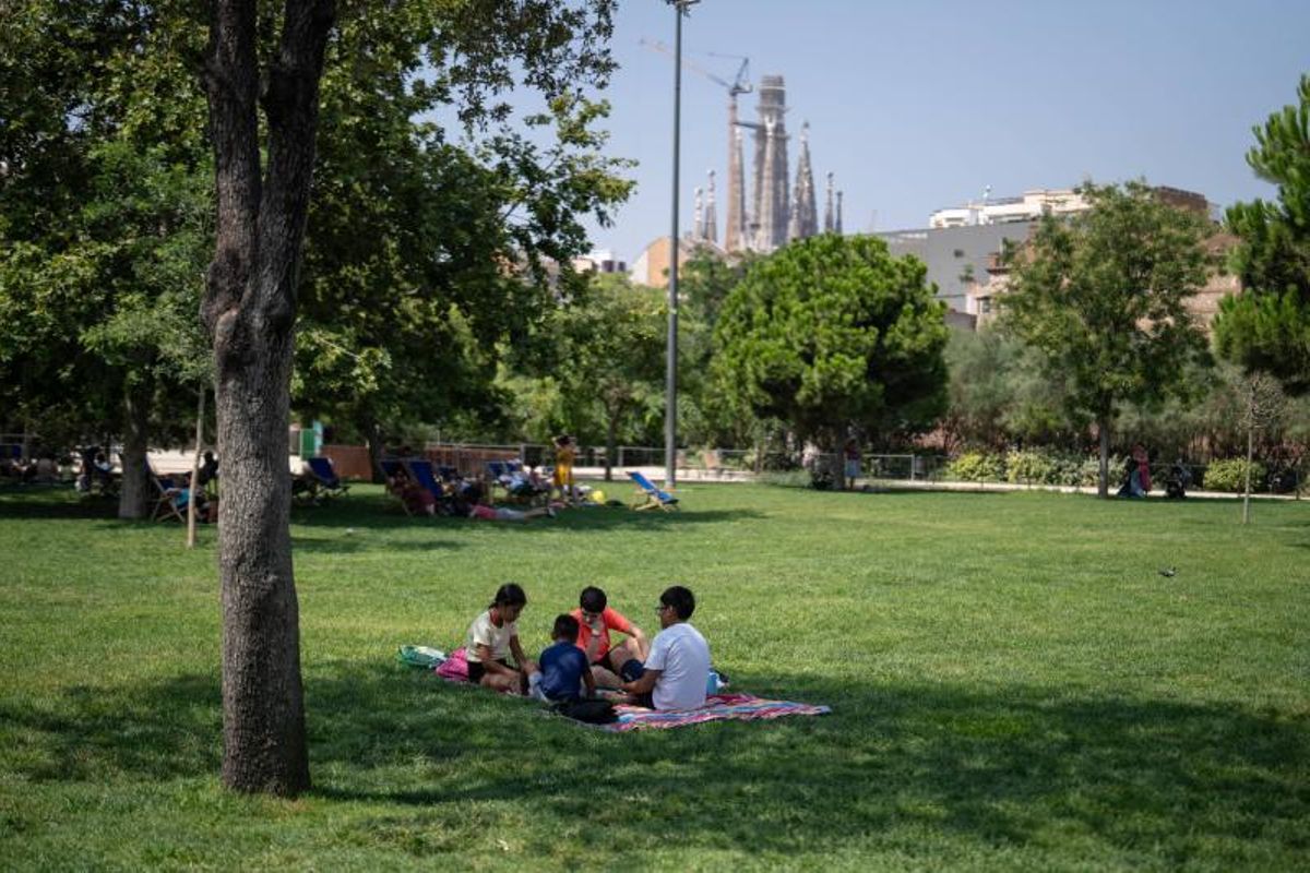 Refugio climático del parque de les Glòries durante la intensa ola de calor
