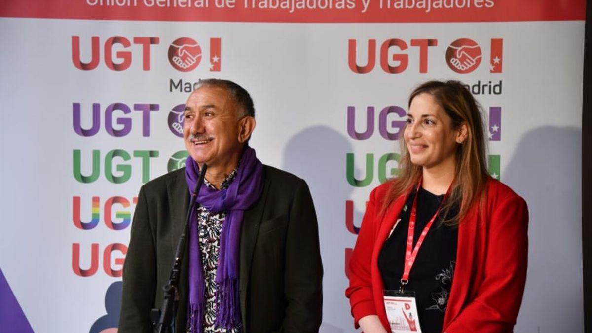 Marina Prieto, nueva Secretaria General de UGT Madrid, junto al líder de UGT, Pepe Álvarez.