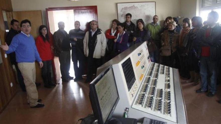 Los veterinarios, durante la visita.