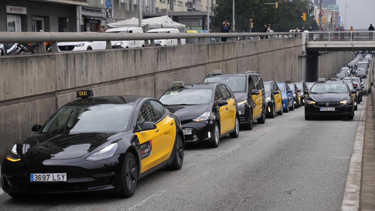 Una protesta de taxistas en Barcelona.