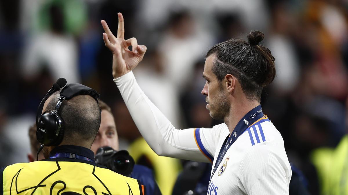 Gareth Bale festejando la última Champions del Real Madrid.