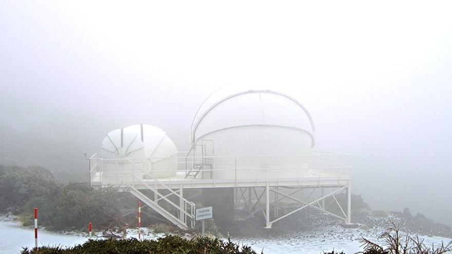 Nieve en el Observatorio Astrofísico del Roque de Los Muchachos, en La Palma.