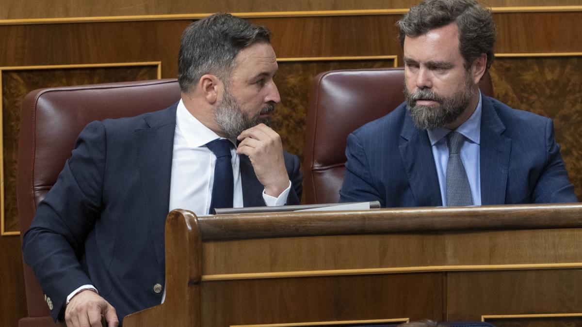 El líder de Vox, Santiago Abascal, y el portavoz de Vox en el Congreso, Iván Espinosa de los Montero.