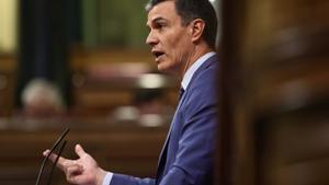 El presidente del Gobierno y secretario general del PSOE, Pedro Sánchez, interviene en una sesión plenaria, en el Congreso de los Diputados, a 26 de mayo de 2022.