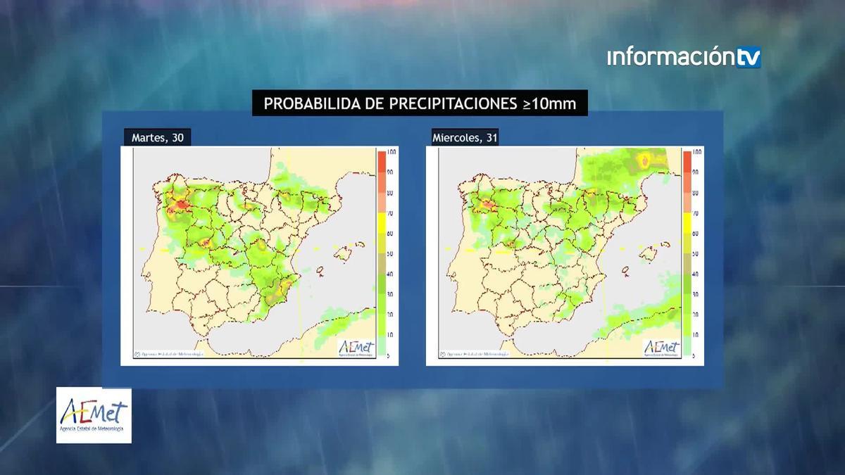 Mapa de precipitaciones acumuladas para martes y miércoles de AEMET.