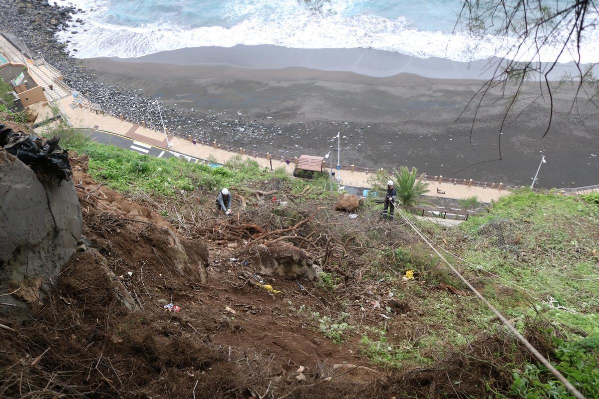 Trabajos en el talud de la playa del Socorro