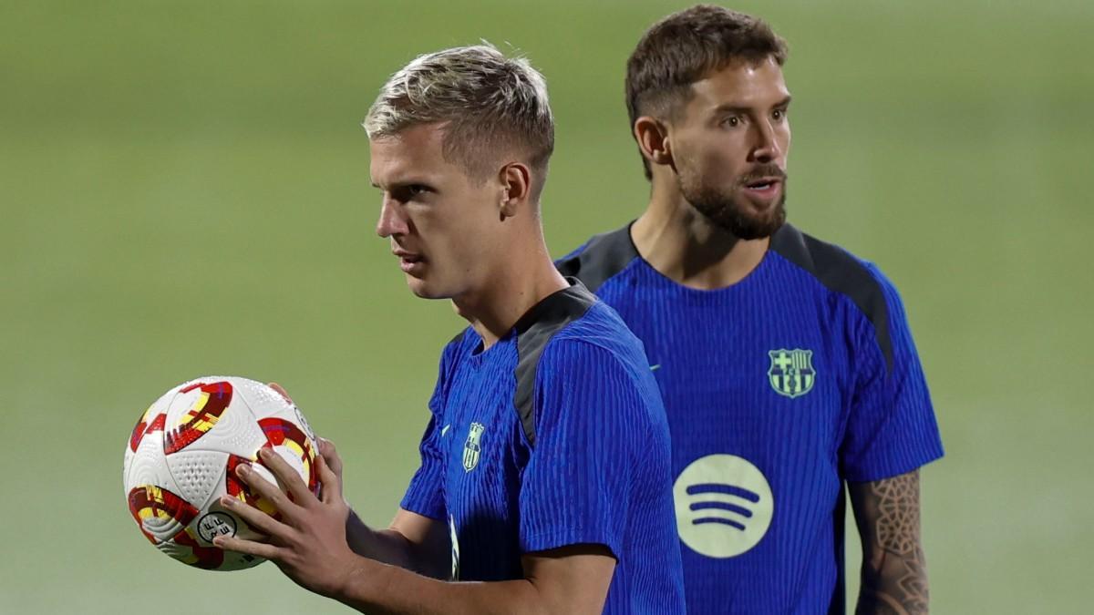 Dani Olmo, durante el entrenamiento previo a la final de la Supercopa de España 2025