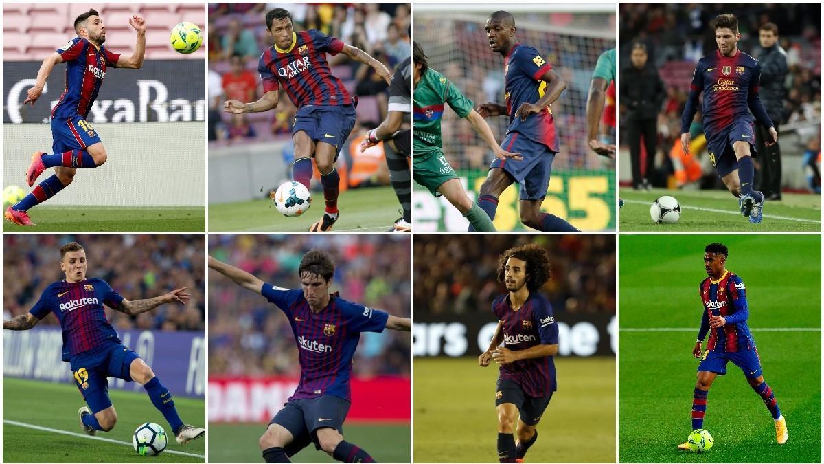 Jordi Alba. Adriano Correia, Éric Abidal, Carles Planas, Lucas Digne, Juan Miranda, Marc Cucurella y Junior Firpo