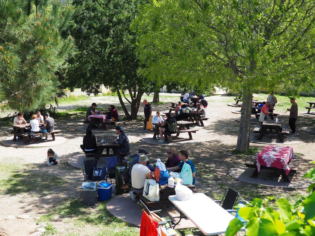 Grupos de visitantes en la Murta paran a almorzar en los merenderos.