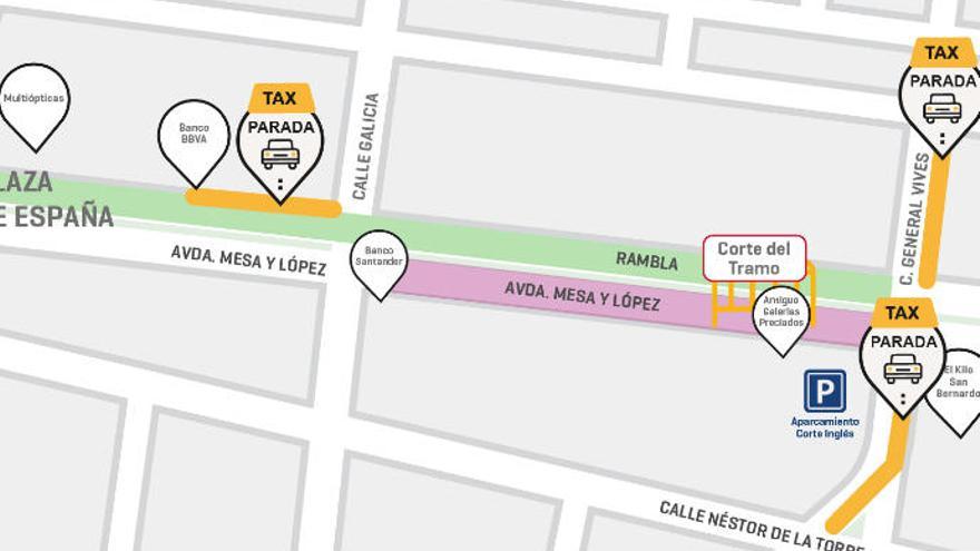 Mapa del corte del tramo en Mesa y López.