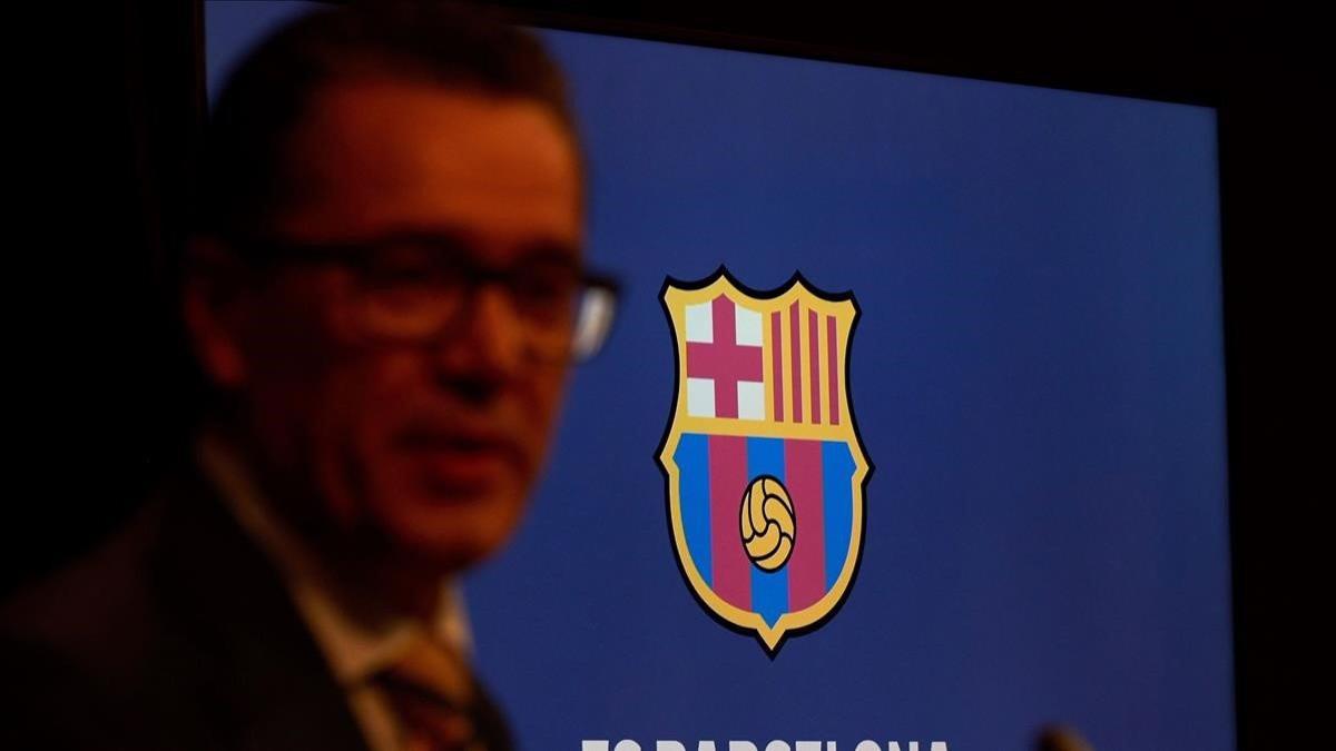 Josep Vives, el portavoz de la directiva del Barça, en una comparecencia ante la prensa.