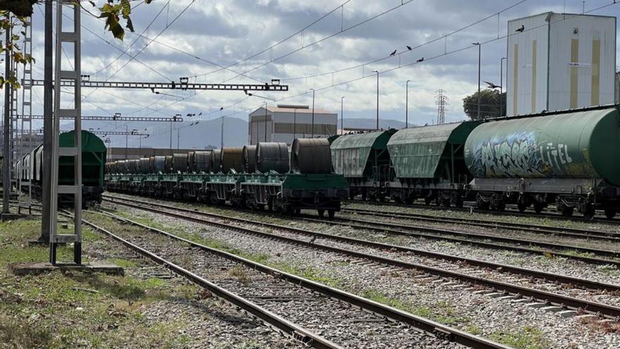 Parrilla de vías de la estación sur del puerto de El Musel, con varios convoyes. | JUAN PLAZA