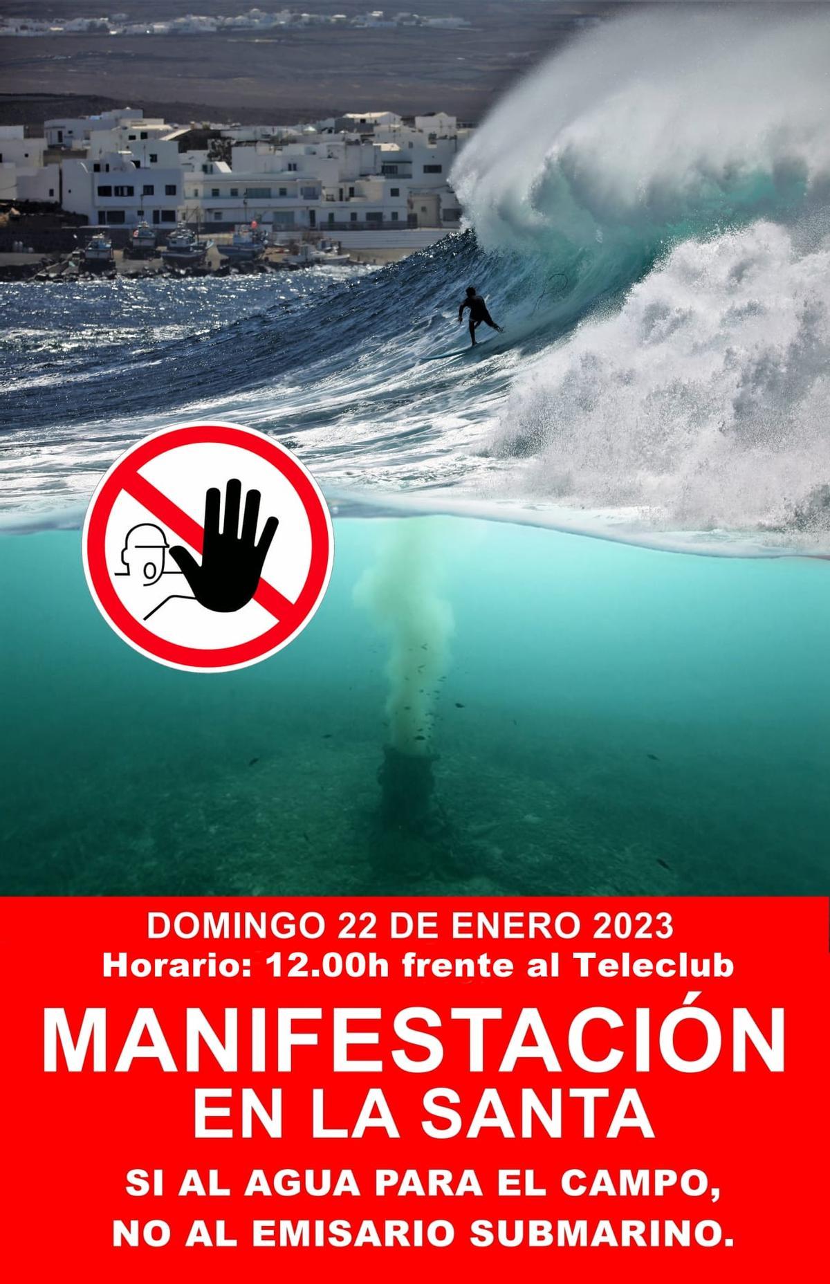 Convocatoria de la protesta en contra del emisario submarino en La Santa.