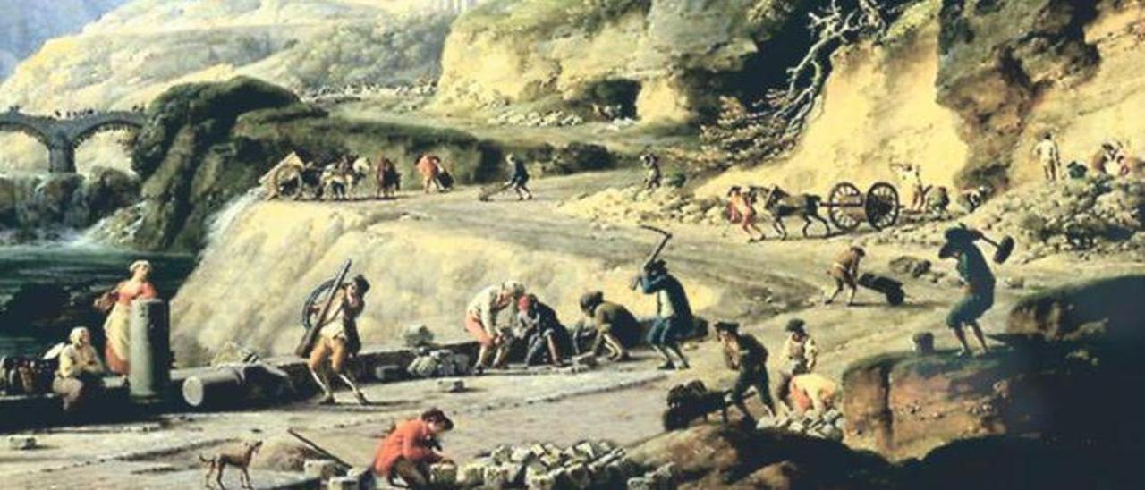 A construción dunha estrada segundo unha pintura de Vernet, en 1774.