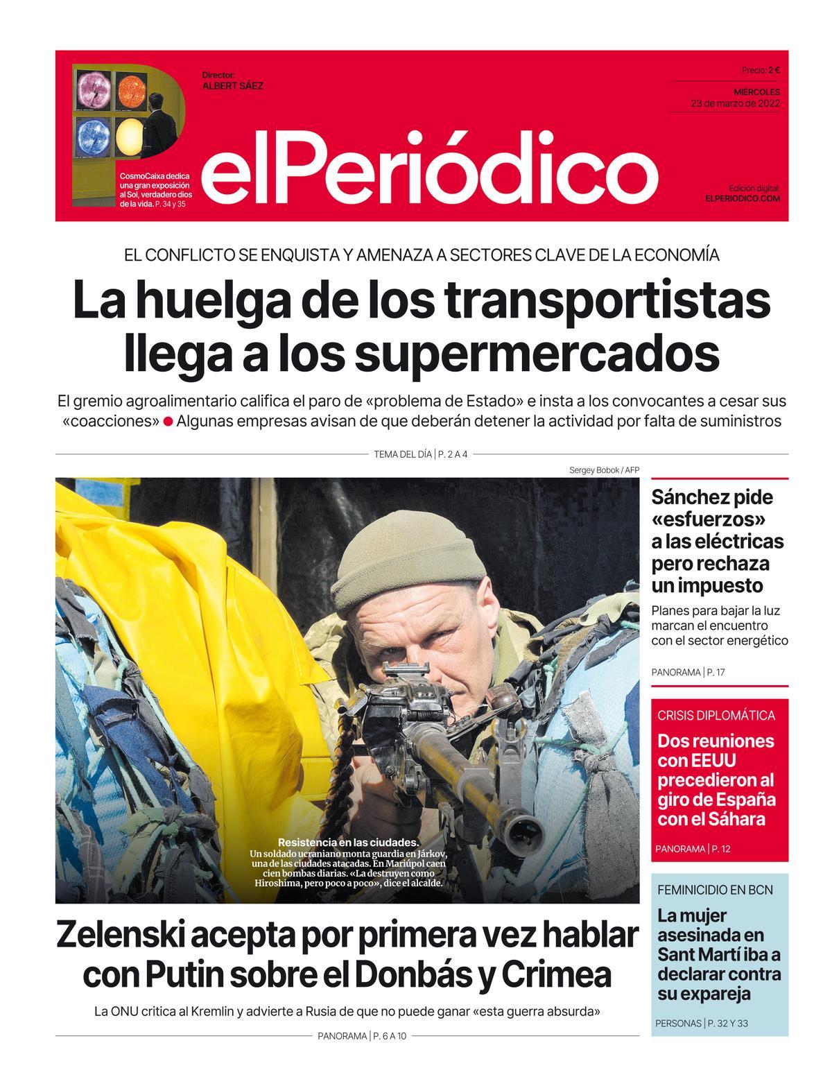 La portada de EL PERIÓDICO del 23 de març del 2022