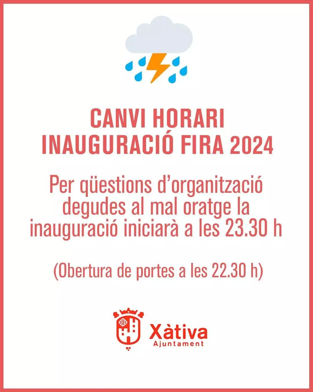 Xàtiva retrasa una hora la inauguración de la Fira por la lluvia