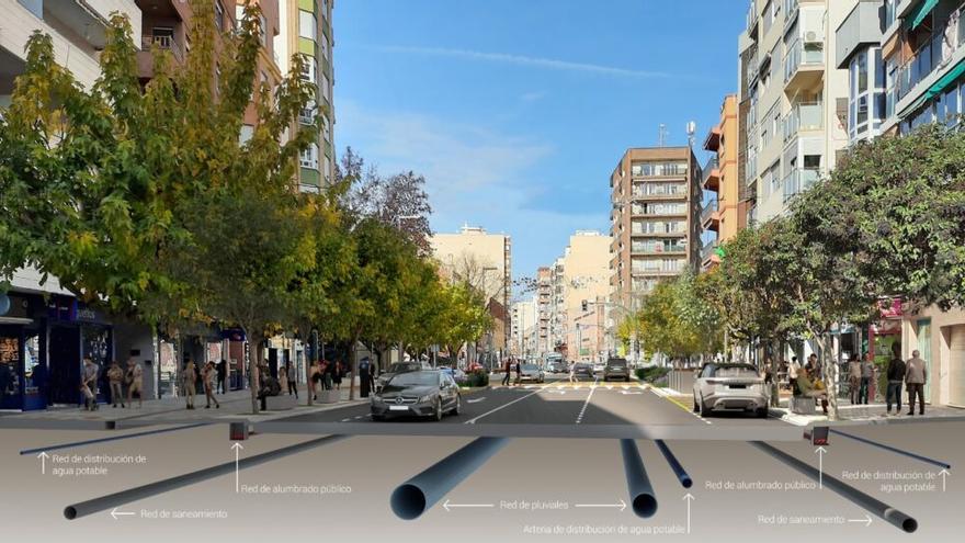 Imagen virtual de la actuación en la avenida de la Constitución con las conducciones subterráneas.