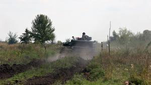 August 16, 2023, Kharkiv Region, Ukraine: KHARKIV REGION, UKRAINE - AUGUST 16, 2023 - A serviceman rides a tank as the military personnel of the 41st Separate Mechanized Brigade of the Ukrainian Armed Forces prepare for combat missions, Kharkiv Region, no