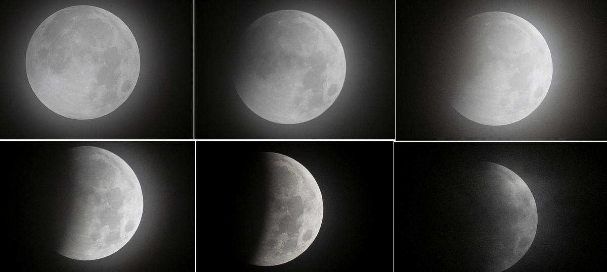 Varias imágenes de la superluna durante un eclipse, en Ciudad de México.