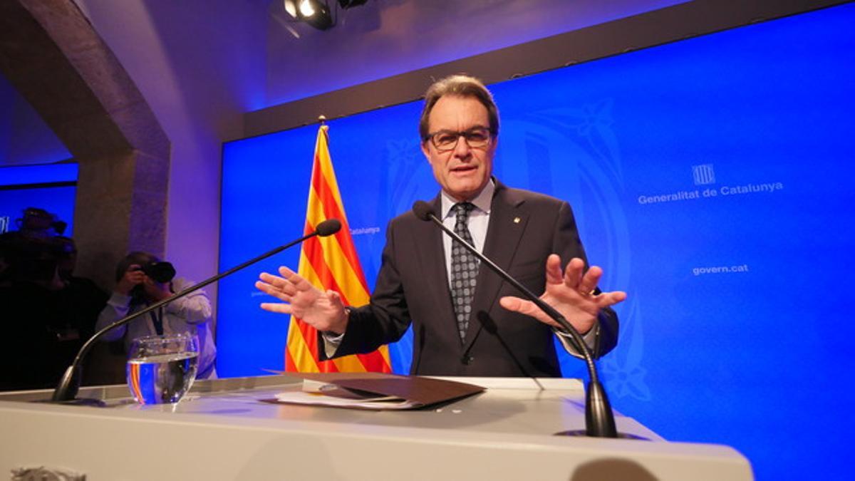 Mas, durante la comparecencia en la Generalitat, este mediodía.