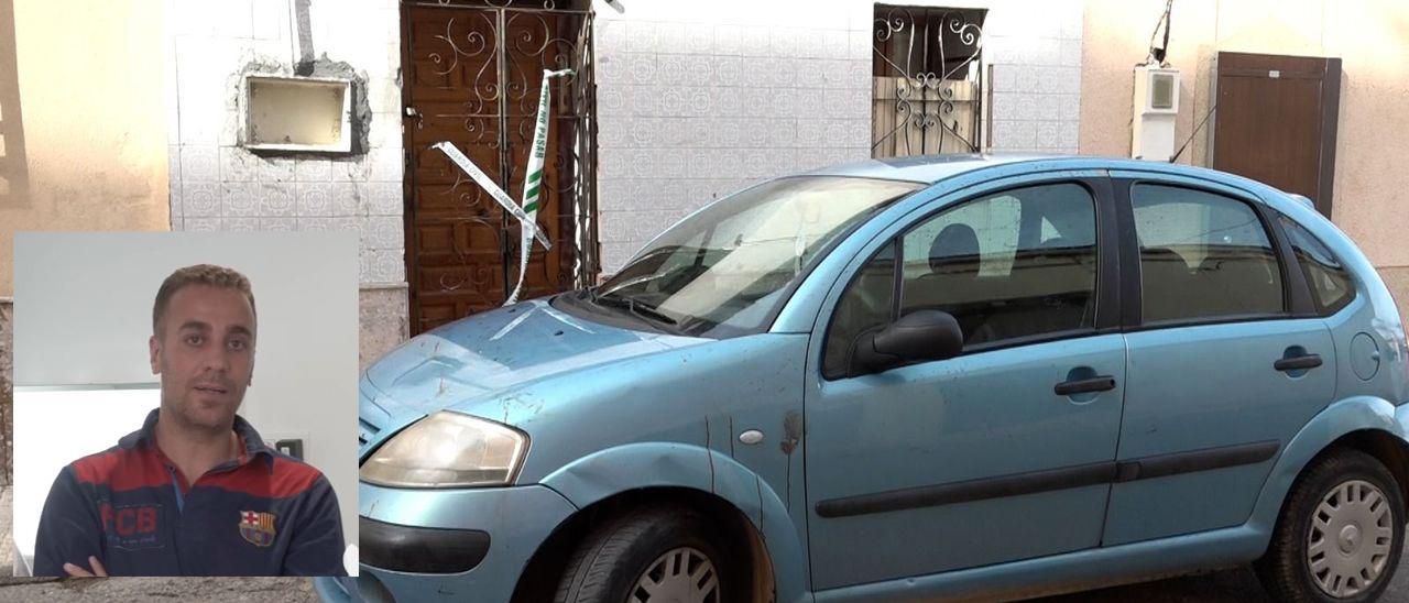 Puerta precintada y coche con salpicaduras de sangre, horas después del crimen.