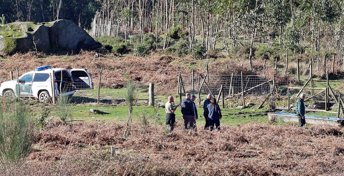 Agentes del Seprona inspeccionaron el entorno ayer, acompañados de representantes de la comunidad de montes.