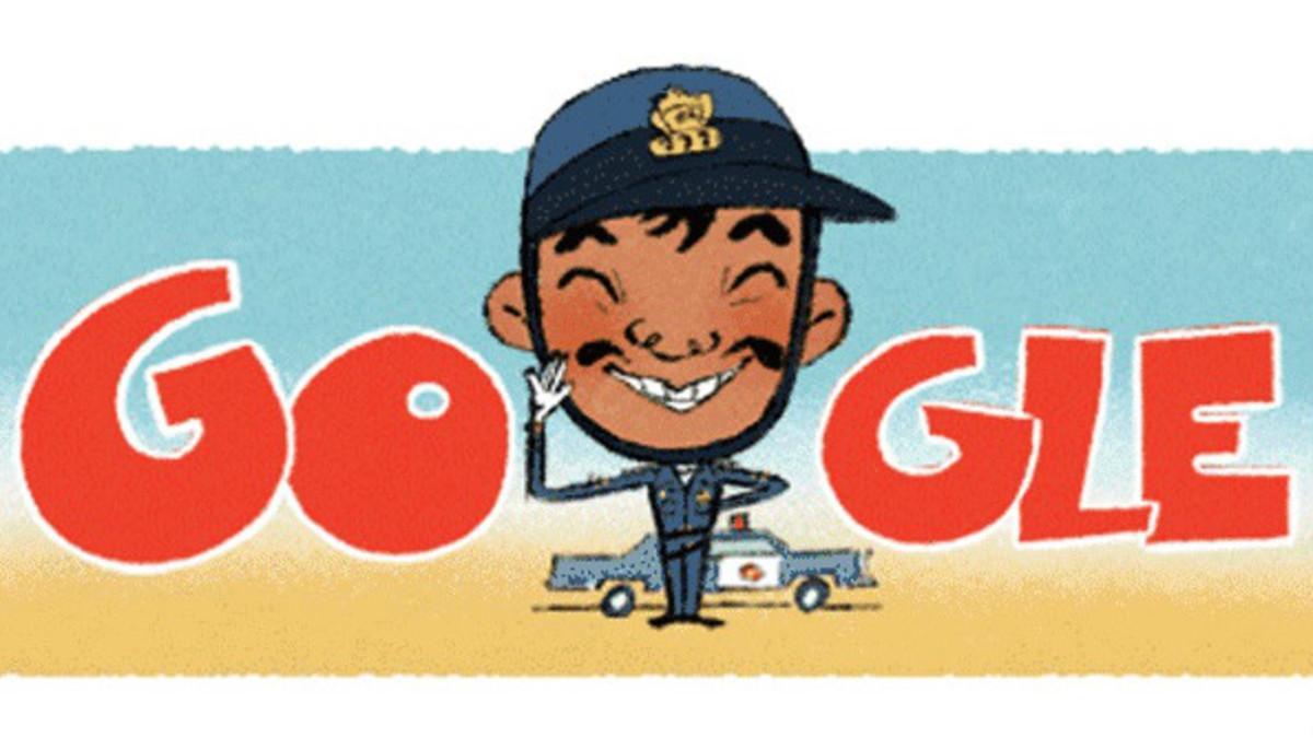 Caricatura de Cantinflas, caracterizado como en la película 'El Patrullero'