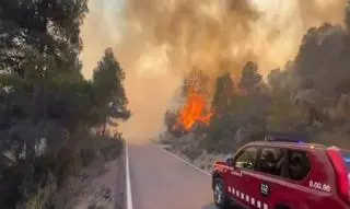 Un incendio iniciado en Aragón salta a Horta de Sant Joan y calcina una zona de cultivos