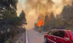 Un incendio en Horta de Sant Joan progresa empujado por el viento