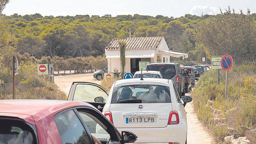 Lange Schlangen vor dem Hauptparklatz des Es Trenc auf Mallorca