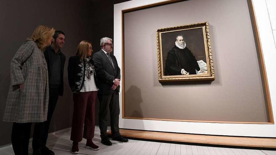 Ángeles Tilve, Xosé Leal, Carmela Silva y Miguel Falomir, ante el cuadro de El Greco. // Gustavo Santos