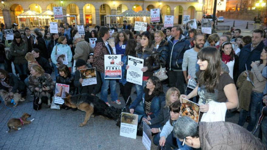 Manifestación en María Pita en defensa de los derechos de los animales.