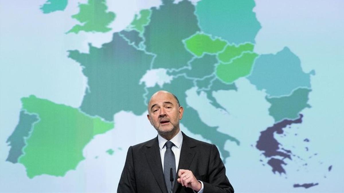 El comisario europeo Pierre Moscovici, este jueves, en la presentación de las previsiones económicas de otoño.