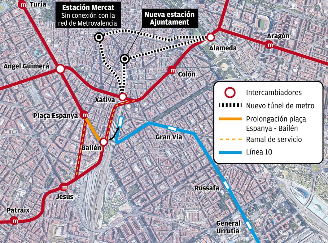 Previsión de la red de Metrovalencia según el plan de movilidad